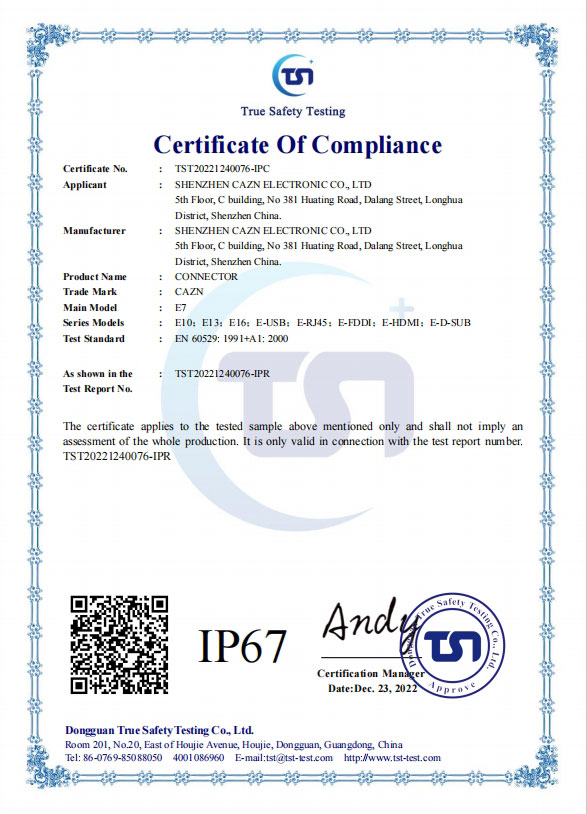 Certificado CAZN E conector-IP67